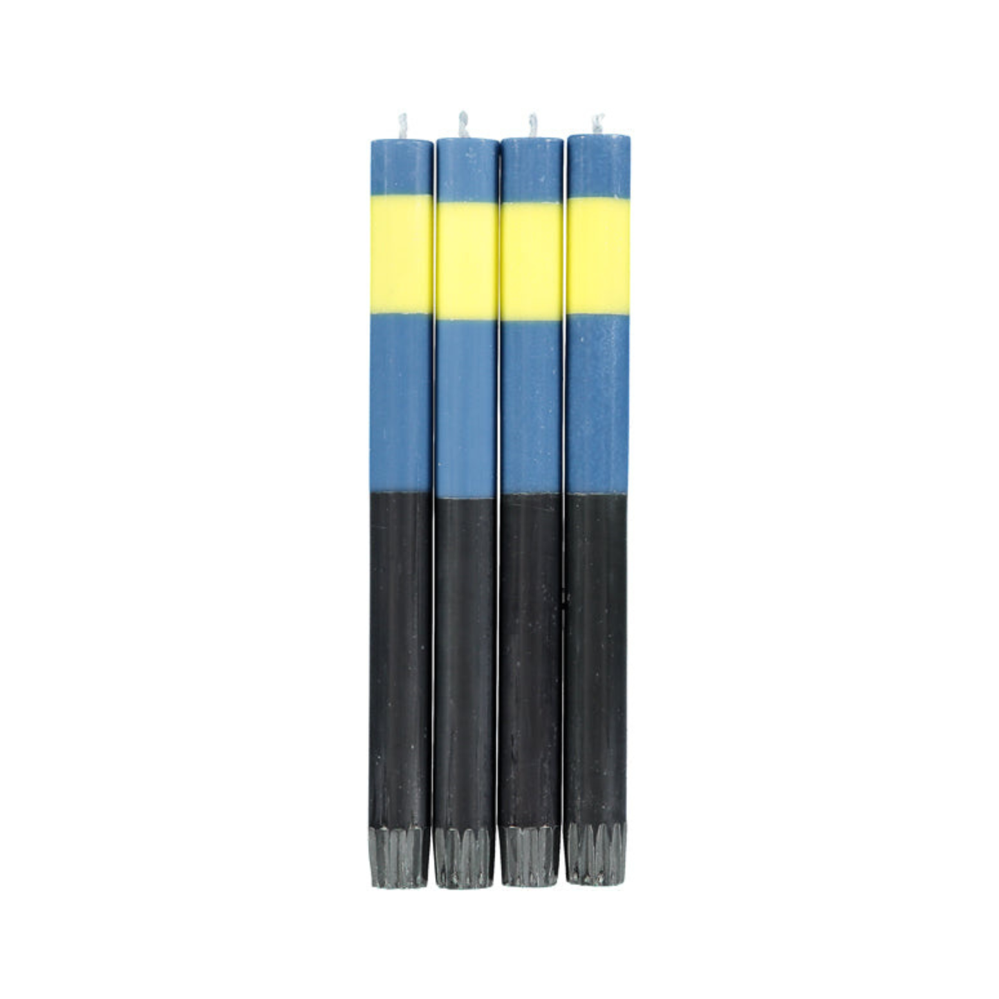 S/4 ABSTRACT Striped Saxe, Primrose and Jet Dinner Candles