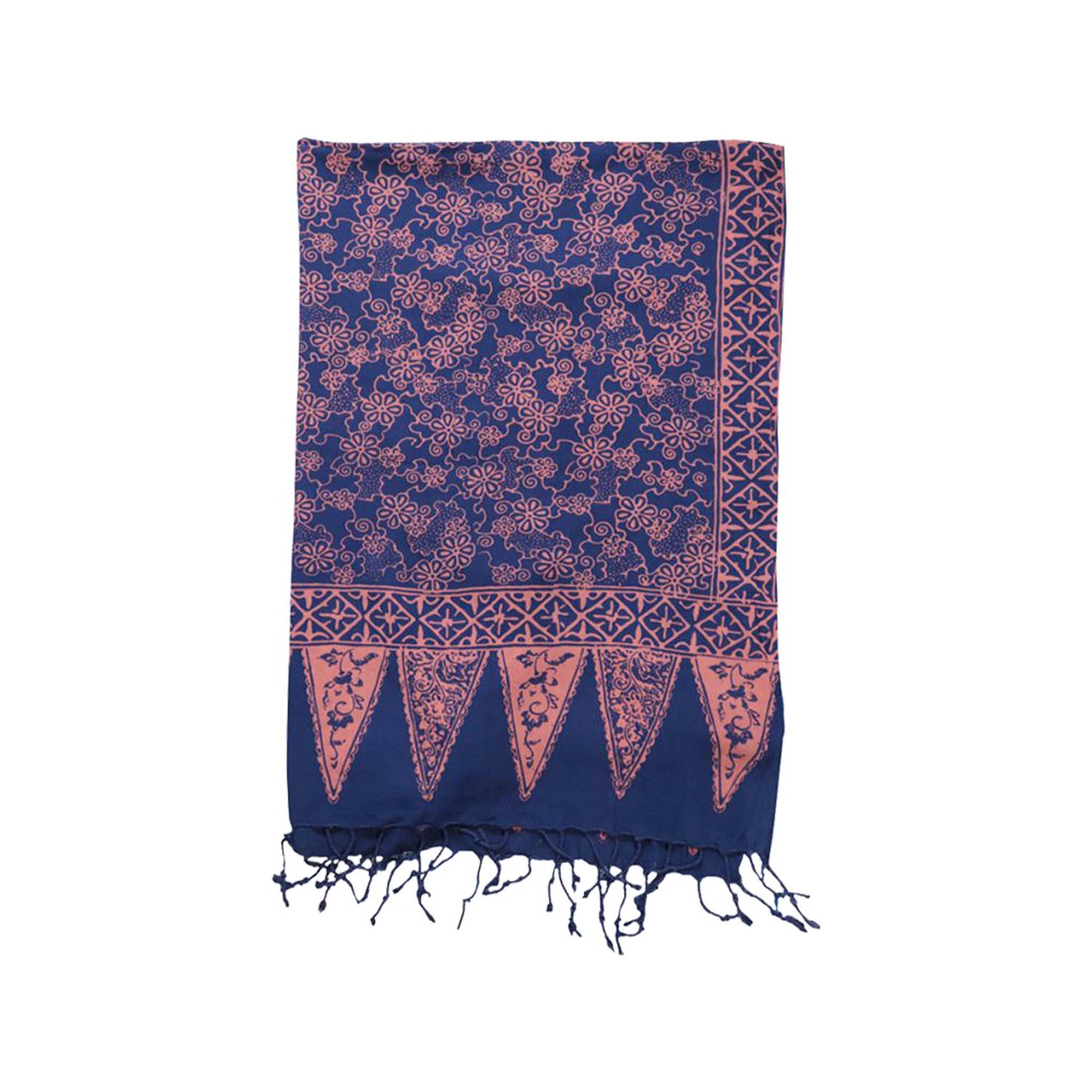 Hand Dyed Batik Scarf, Soft Cotton, Mangosteen, Blue, Pink, Fruit, Floral - Osadia Concept Store