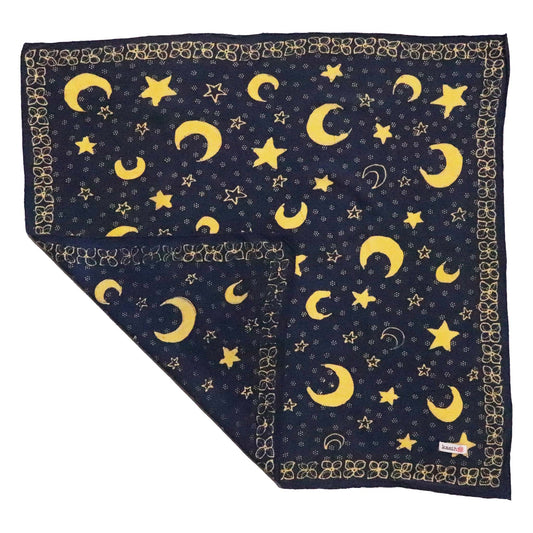 Full Hand Drawn Batik Tulis Bandana Authentic, 100% Soft Cotton, Celestial Blue, Moon and star