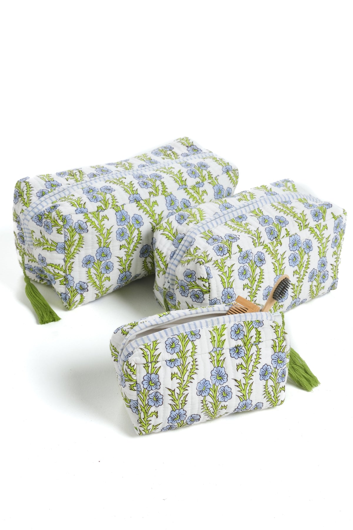 Forget-Me-Not Blockprint Makeup Bag in Blue