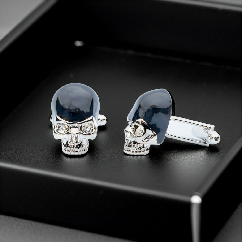 Black Crystal Skull Cufflinks – Dark Gothic Luxury Accents - Osadia Concept Store