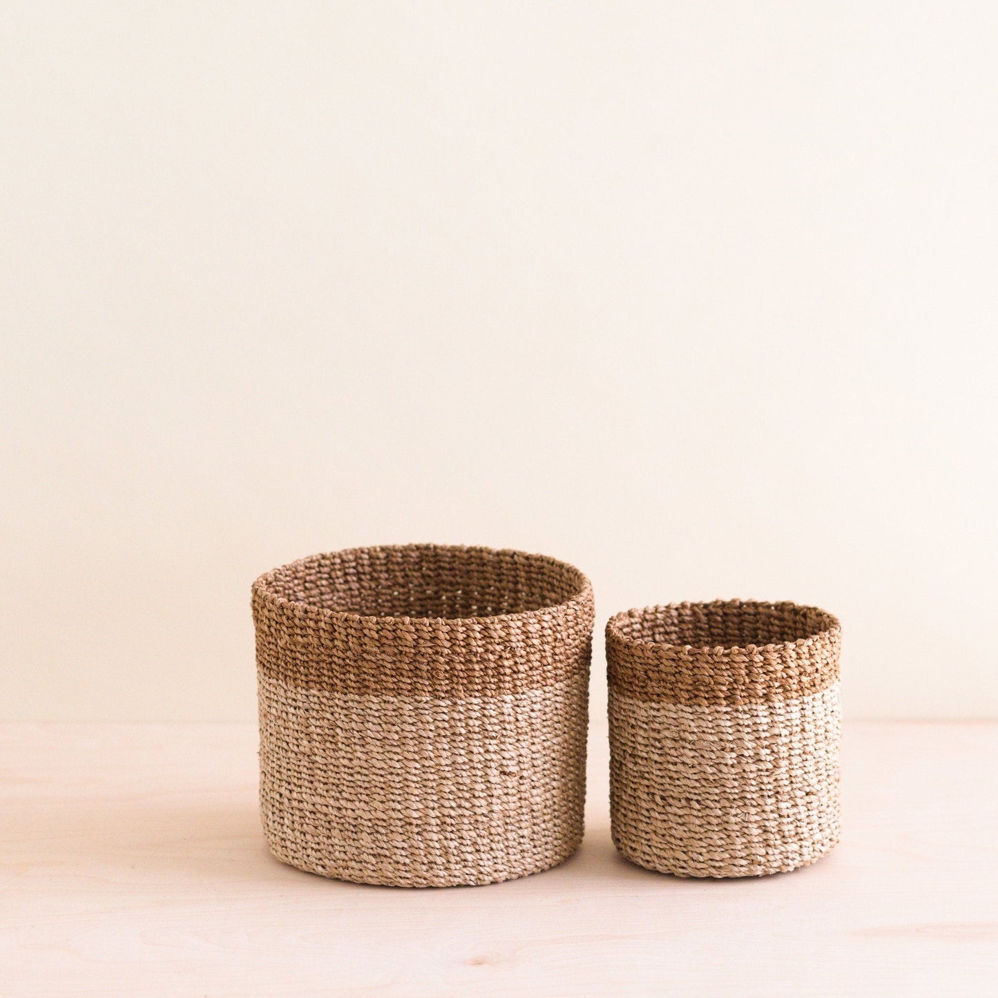 S/2 Natural + Brown Tabletop Bins