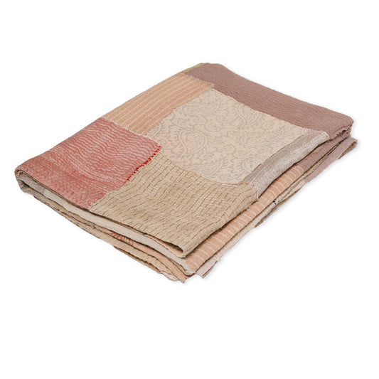 Mosaic Fray  Patch Vintage Kantha Throw - Mushroom