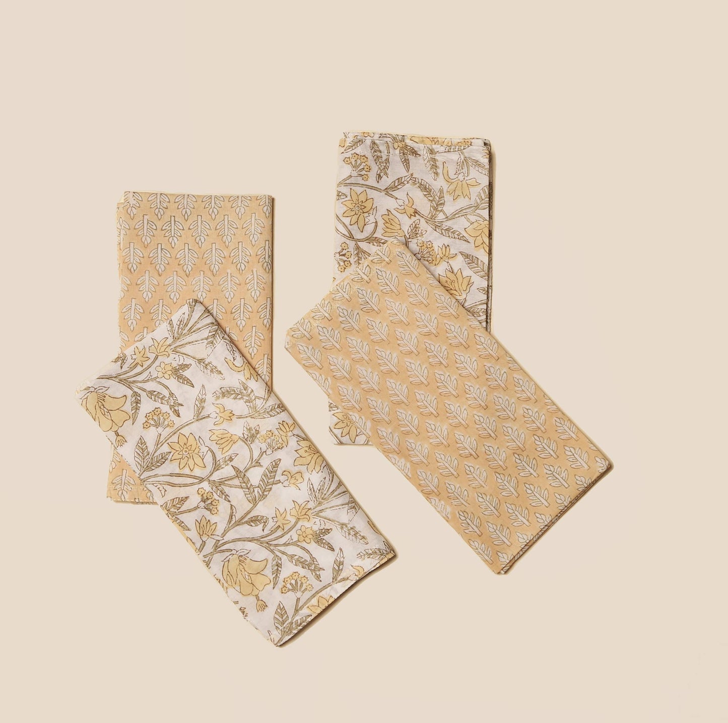 S/4 Amaltas Yellow Block Printed Table Napkins