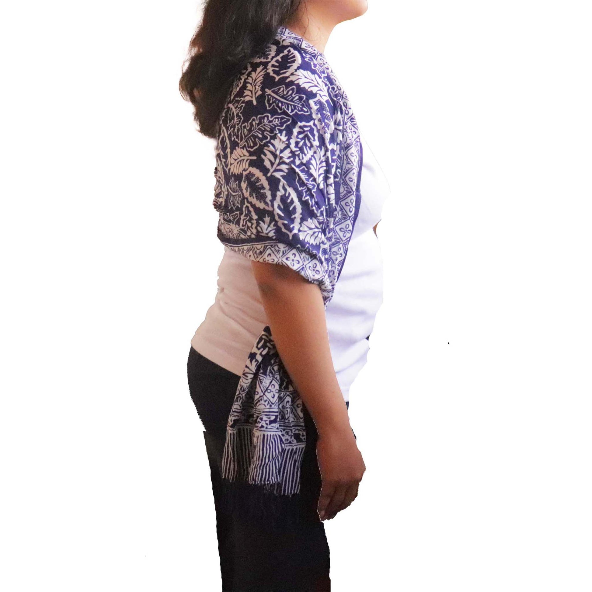 Hand Dyed Batik Scarf, 100% Cotton, Scarves, Bandana, Wrap , Blue Leaves - Osadia Concept Store