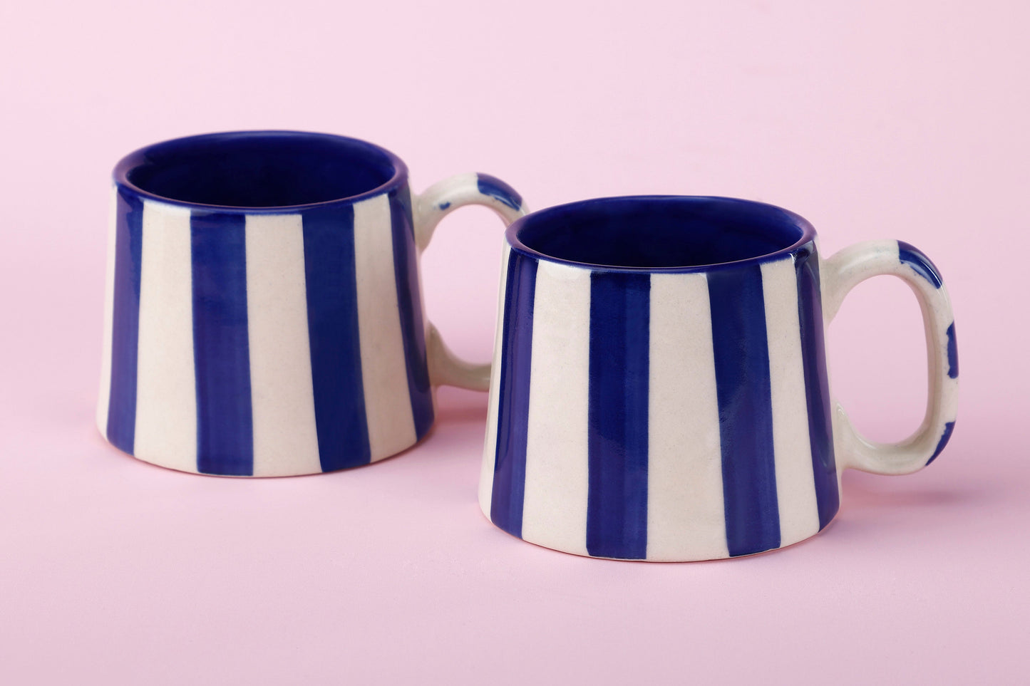 Ceramic Dark Blue Stripe  Coffee cup - 3.5 x 2.5 Inches ( Set of 2 )