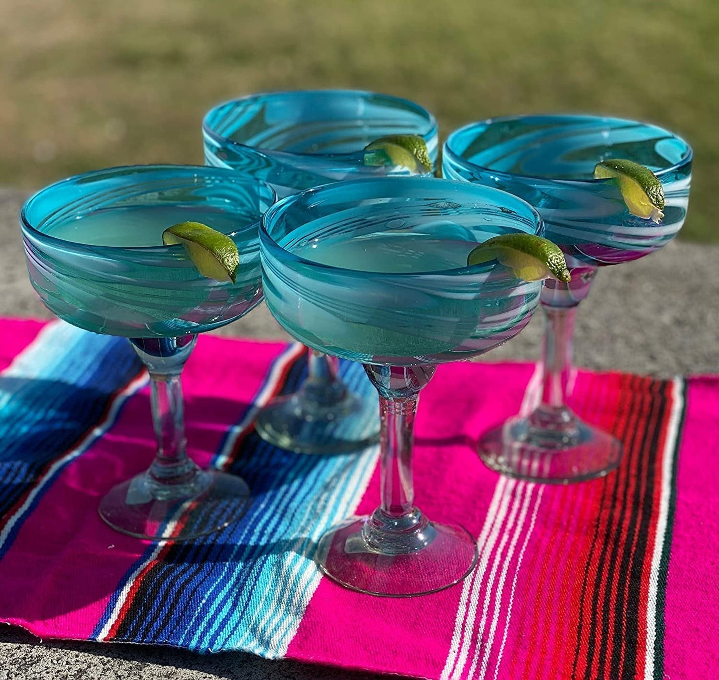 Aqua Swirl Design Margarita Glasses - Set of 4