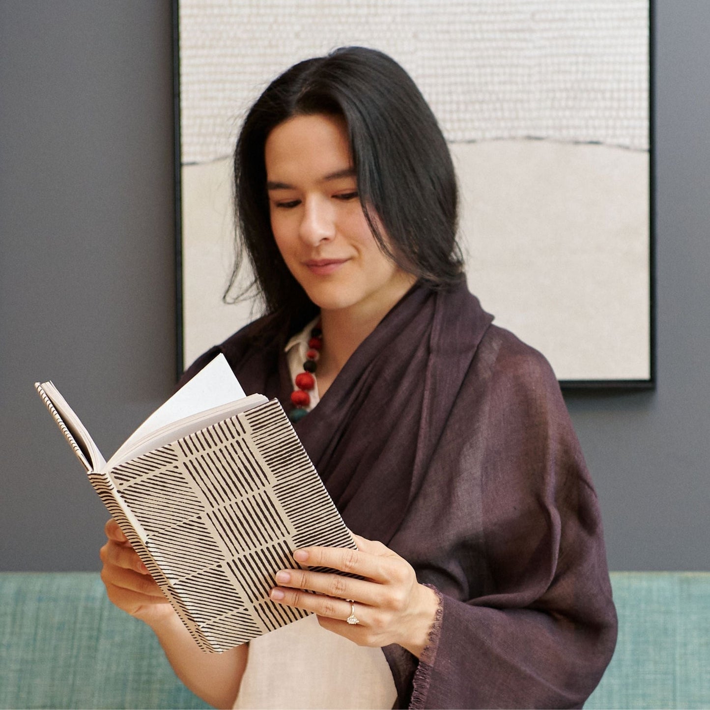 Resin Dark Brown  Hand Woven Soft Linen Silk Scarf
