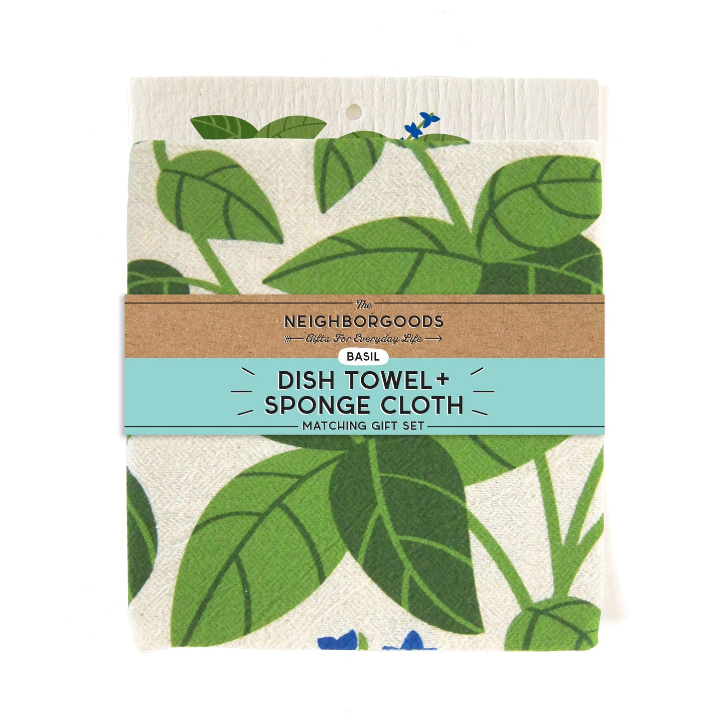 Basil Dish Towel + Sponge Cloth Gift Set