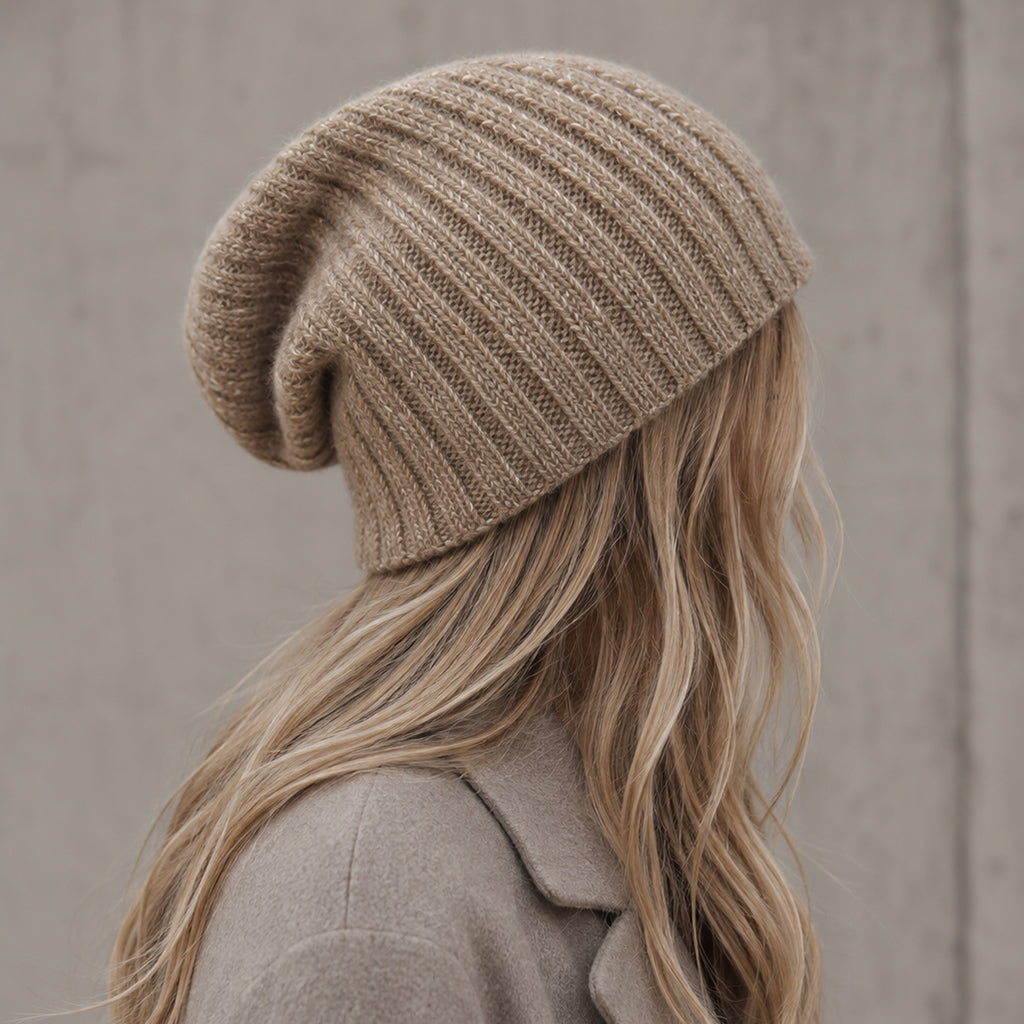 Oat Beige Ribbed Alpaca Beanie