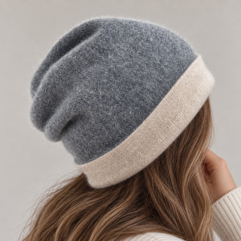 Charcoal + Sand Reversible Cashmere Beanie