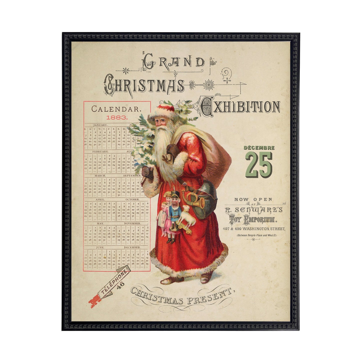 Vintage Painting of Santa on a distressed bookplate background