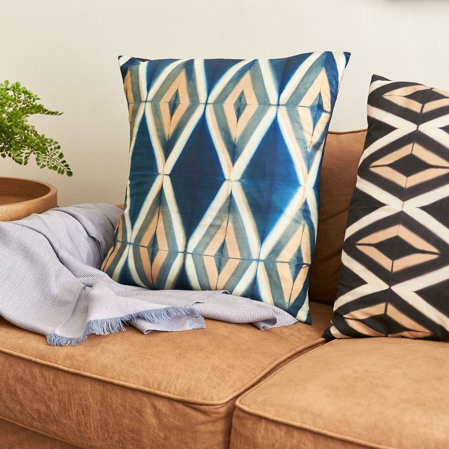 Tisa Indigo Handcrafted Shibori Geometri Print Mulberry  Silk Pillow