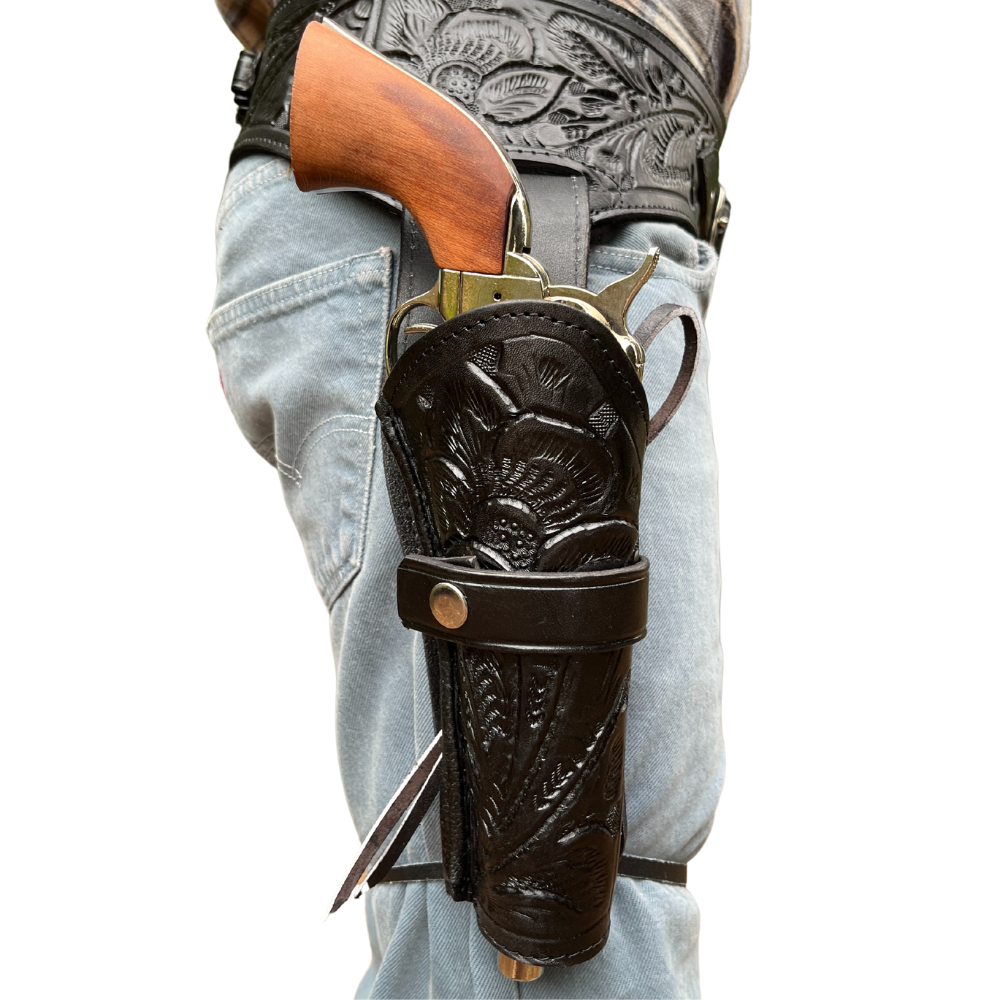 38 / 357 Caliber Revolver Leather Holster Belt - Black - Osadia Concept Store