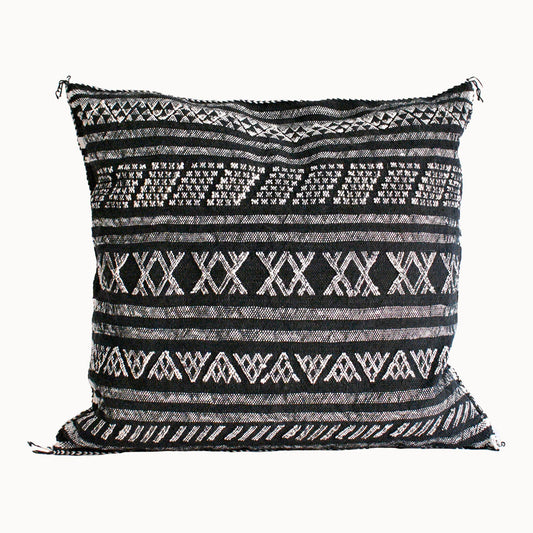 Desert Stripe Embroidered Cactus Silk Pillow - Black