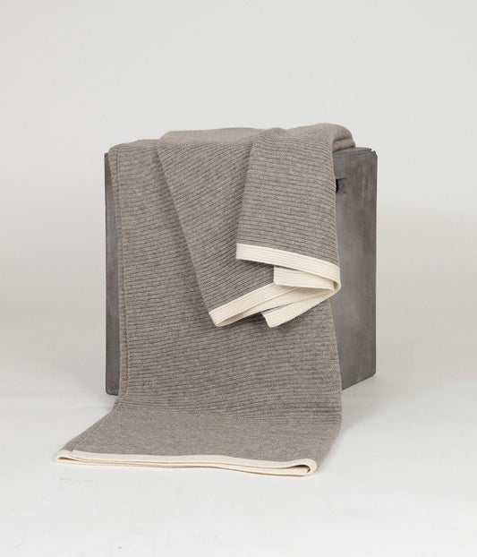 Platinum and White Ribbed Knit Yak Down Throw