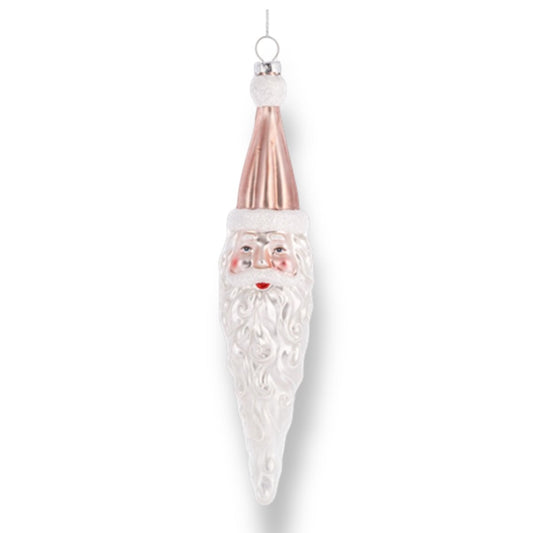 Santa Icicle Blown Glass Ornament PINK