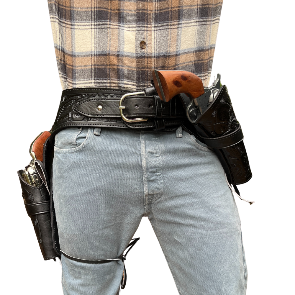 Left Hand Cross Draw Leather Holster - Black Tooled