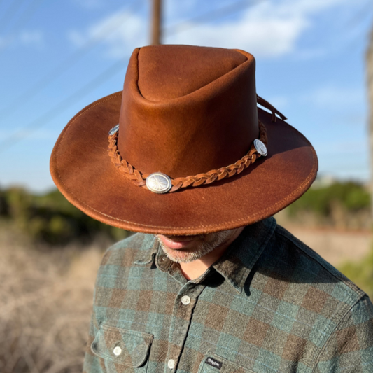 Leather Cowboy Hat / Rancher Hat- Brown