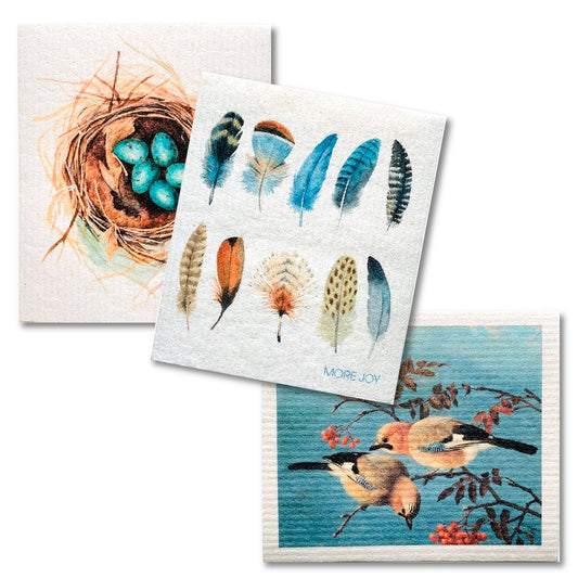 Bundle of 3 Swedish Dishcloths | Nest, Feathers, Jay Birds - Osadia Concept Store
