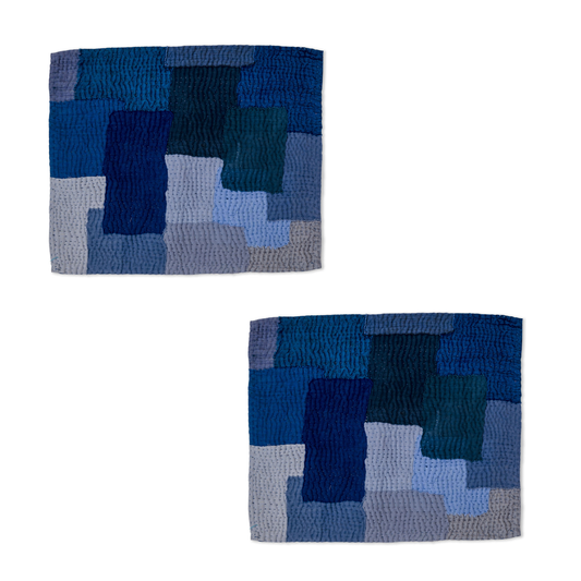 S/2 Landscape Fray Patch Vintage Kantha Placemat - Navy