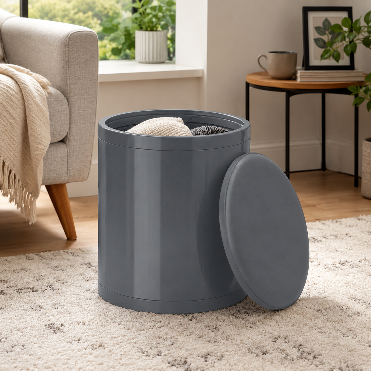 Otto Storage Stool | Round Plastic Storage Ottoman Solid