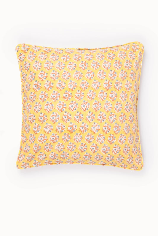 Mogra Golden Yellow Piped Blockprint Pillow Cover