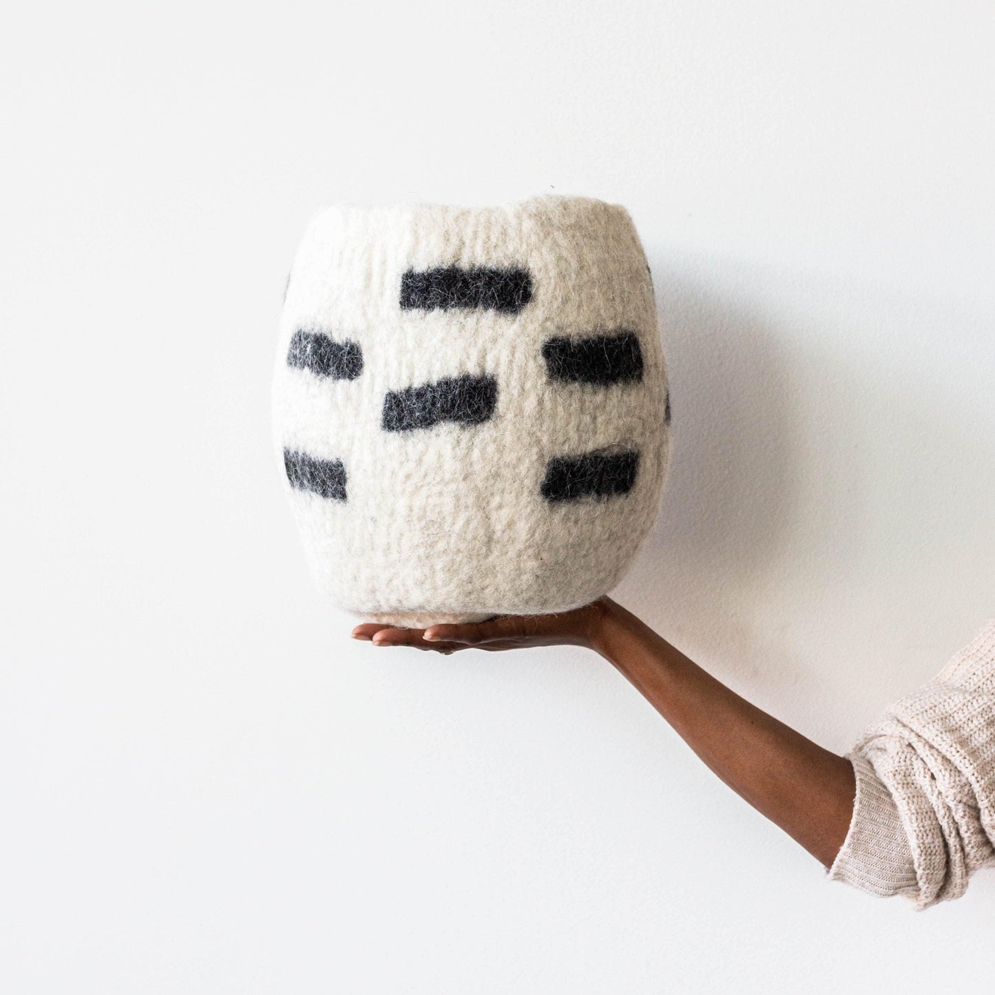 Tribal Repeat Black and Ivory Wool Storage Basket