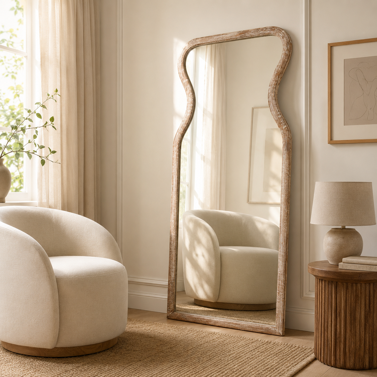 Decorative Full-Length Wall Mirror with Mango Wood Frame, 32X70"