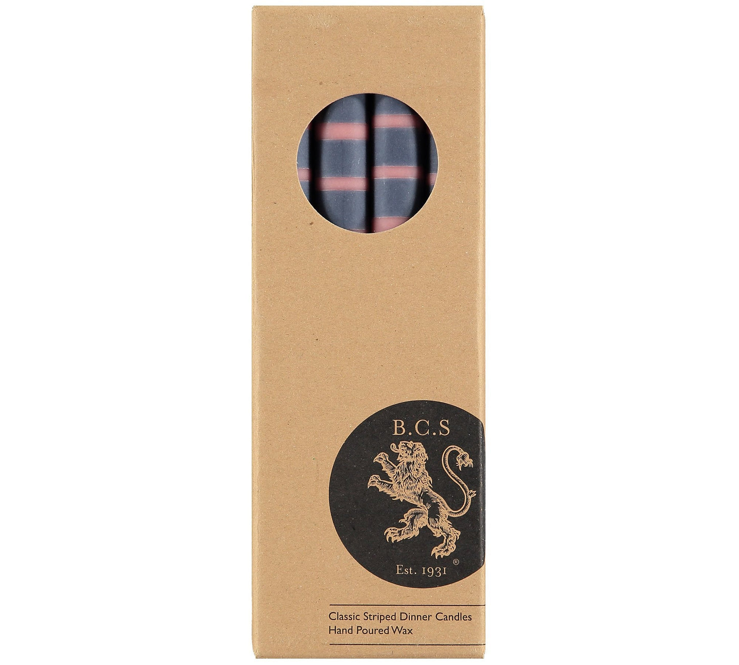 S/4 Striped Old Rose, Indigo and Pompadour Dinner Candles