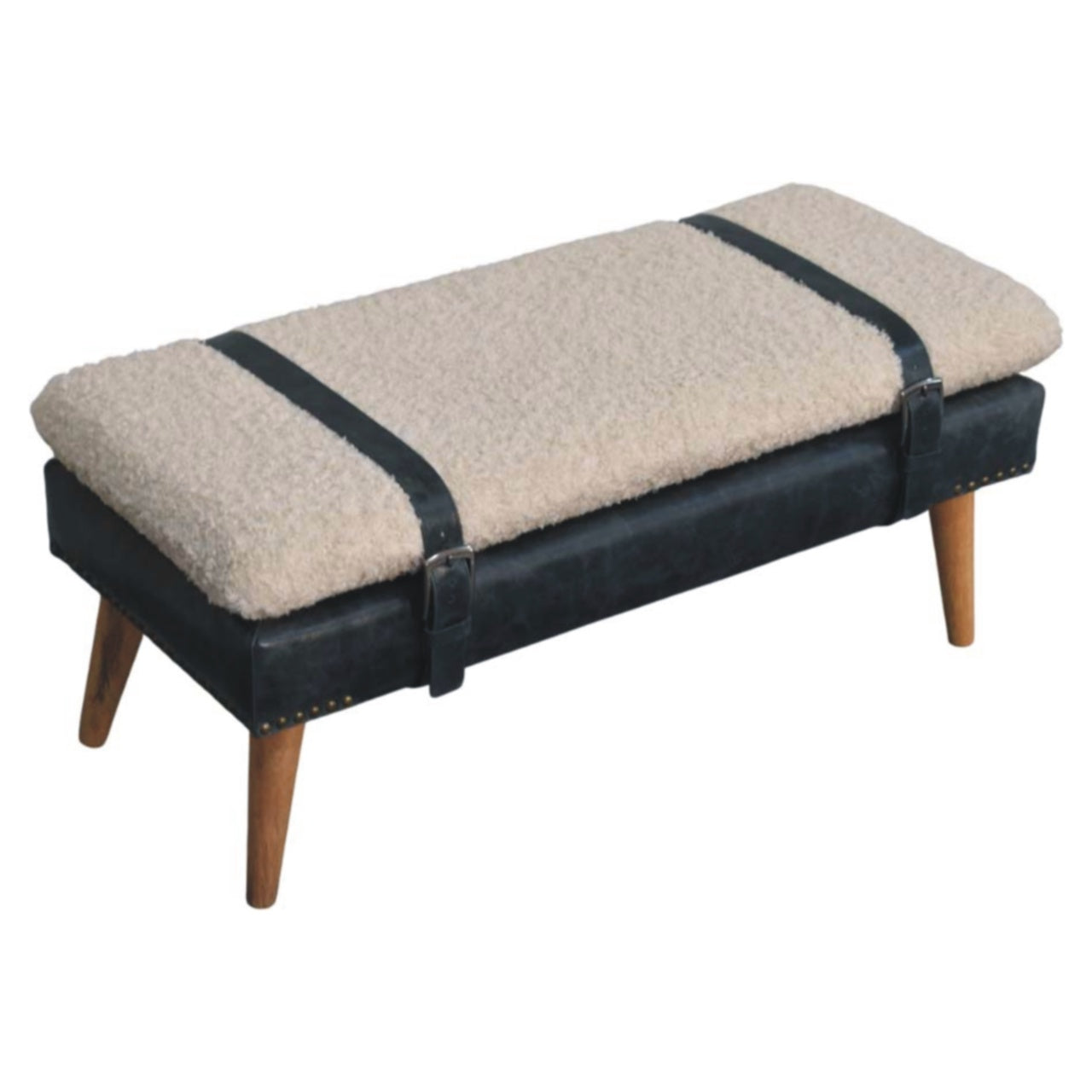 Boucle x Leather Upholstered Bench