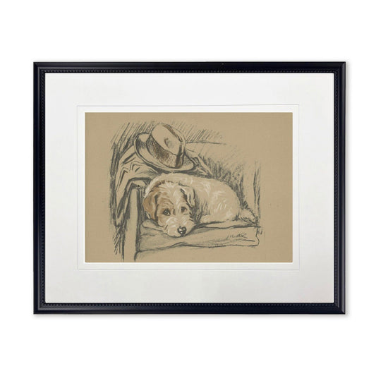 Dog with Hat Sketch Print in Black Frame