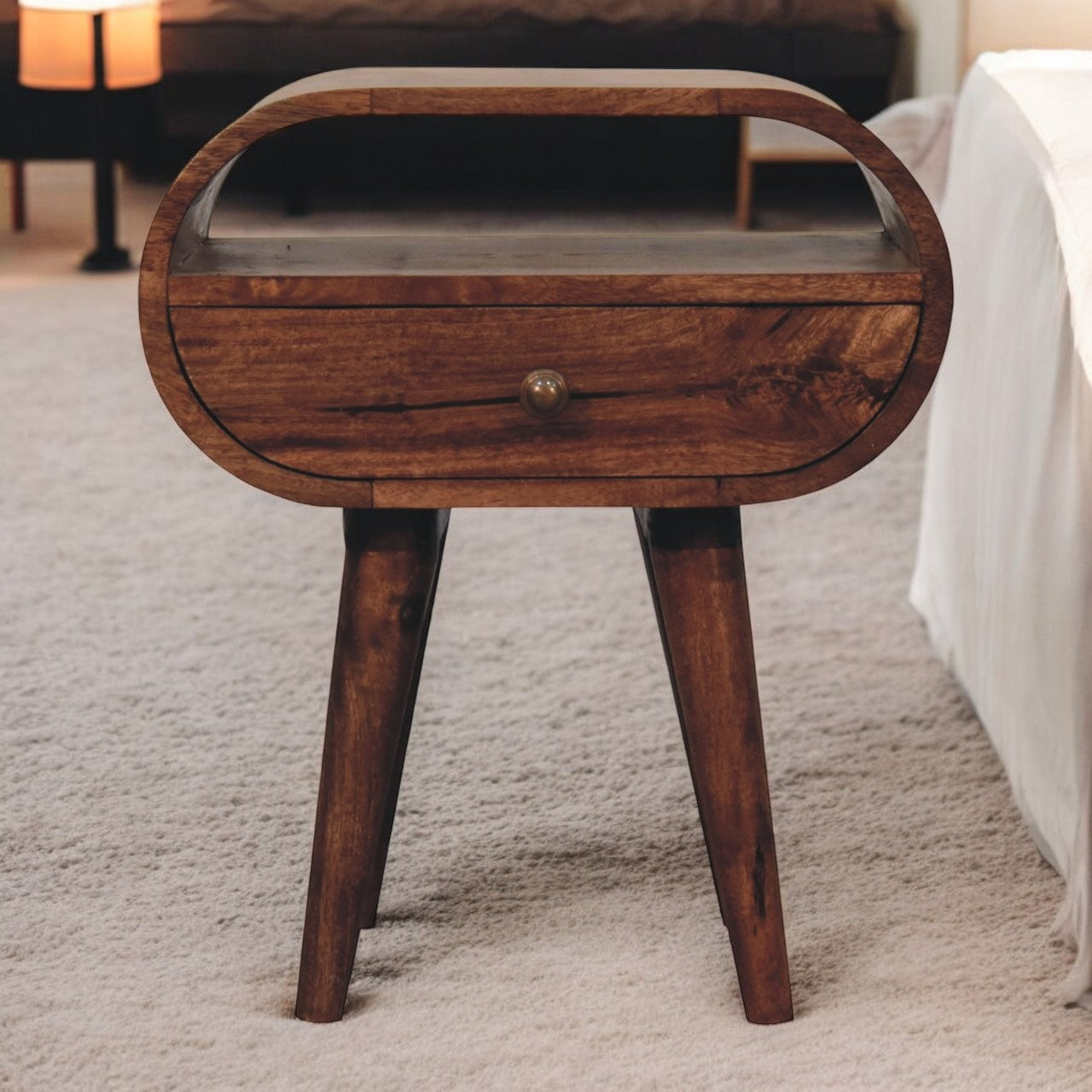 Solid Wood Honey Caramel Circular Bedside Table