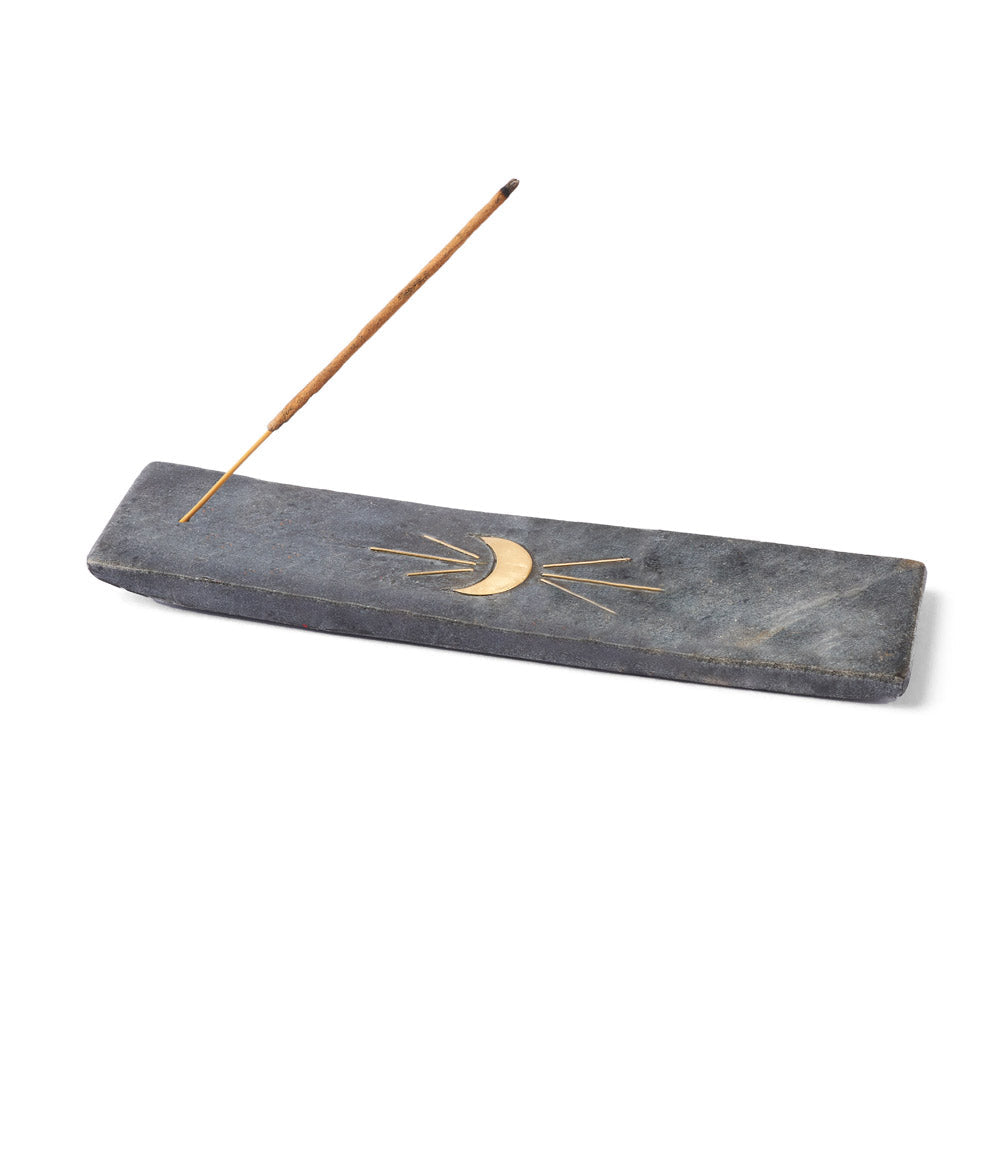 Indukala Moon Phase Trinket Dish Incense Holder - Black Carved Marble