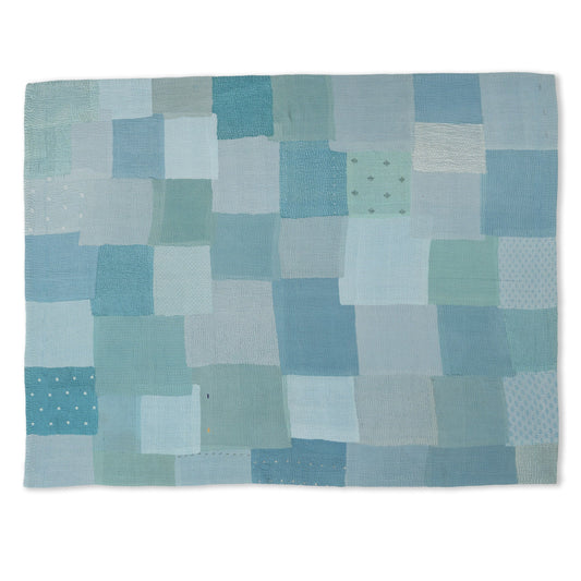 Mosaic Fray Patch Vintage  Kantha  Throw - Cornflower