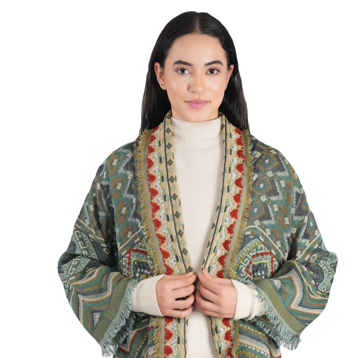 Geometric Kimono Jacket – Olive Gold