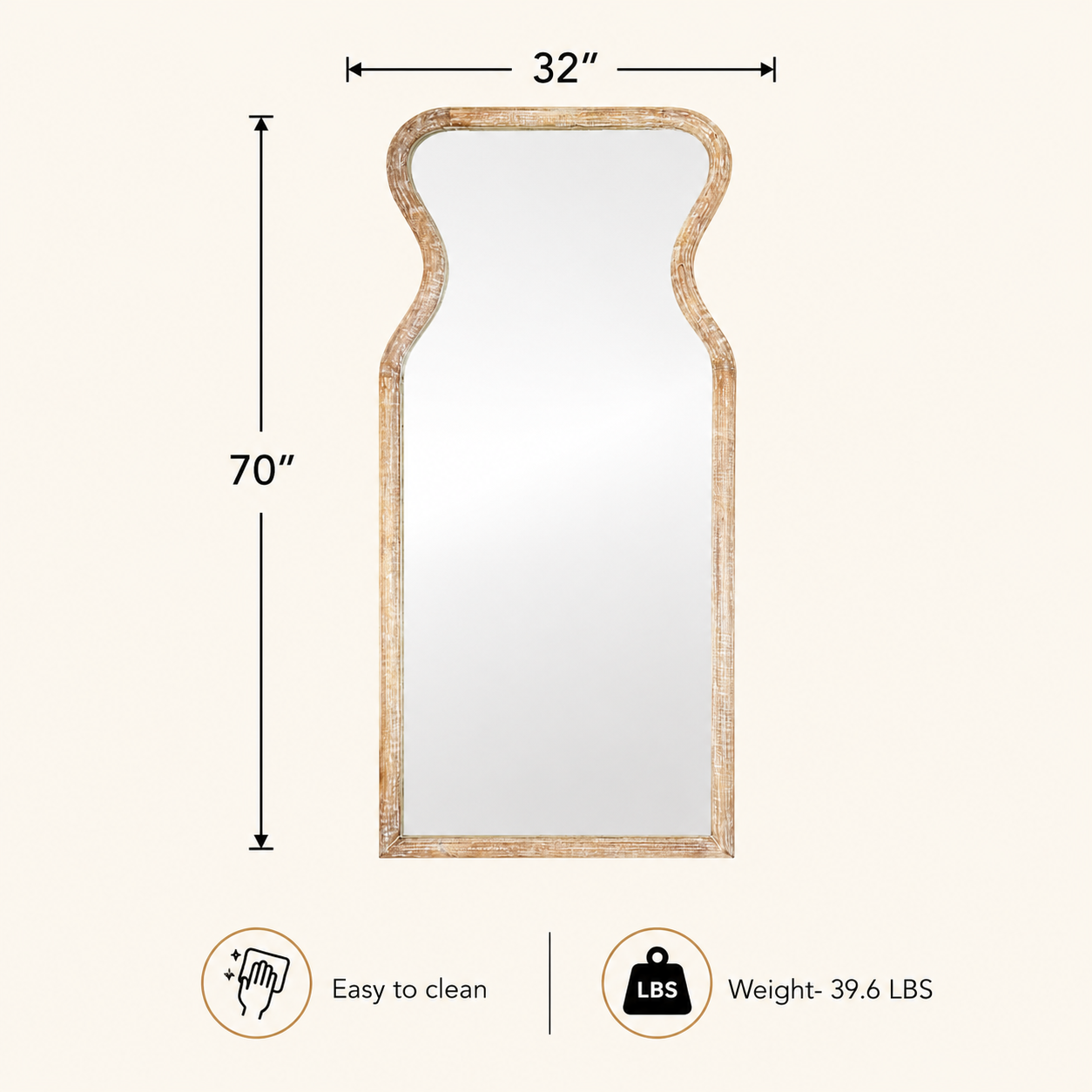 Decorative Full-Length Wall Mirror with Mango Wood Frame, 32X70"
