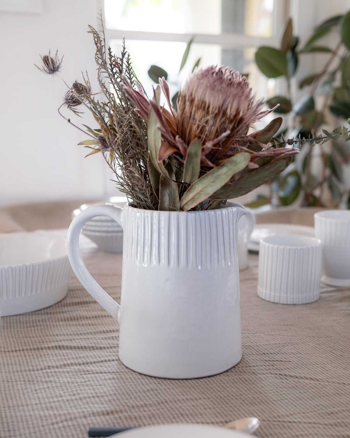Milk White Lines Pitcher