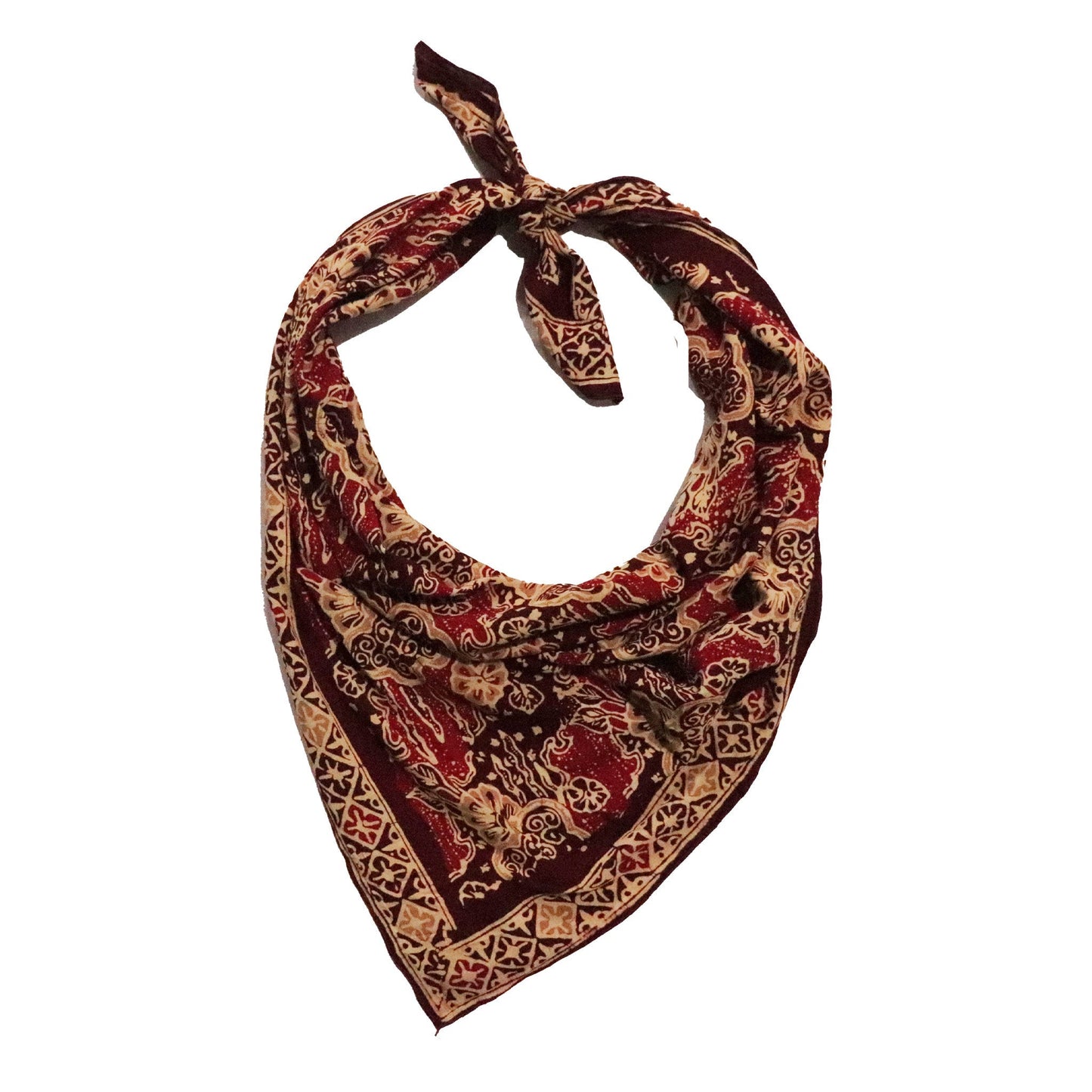 Large 39" Hand Dyed Batik Bandana, 100% Soft Cotton, Sunlit Garden, Red Burgundy - Osadia Concept Store