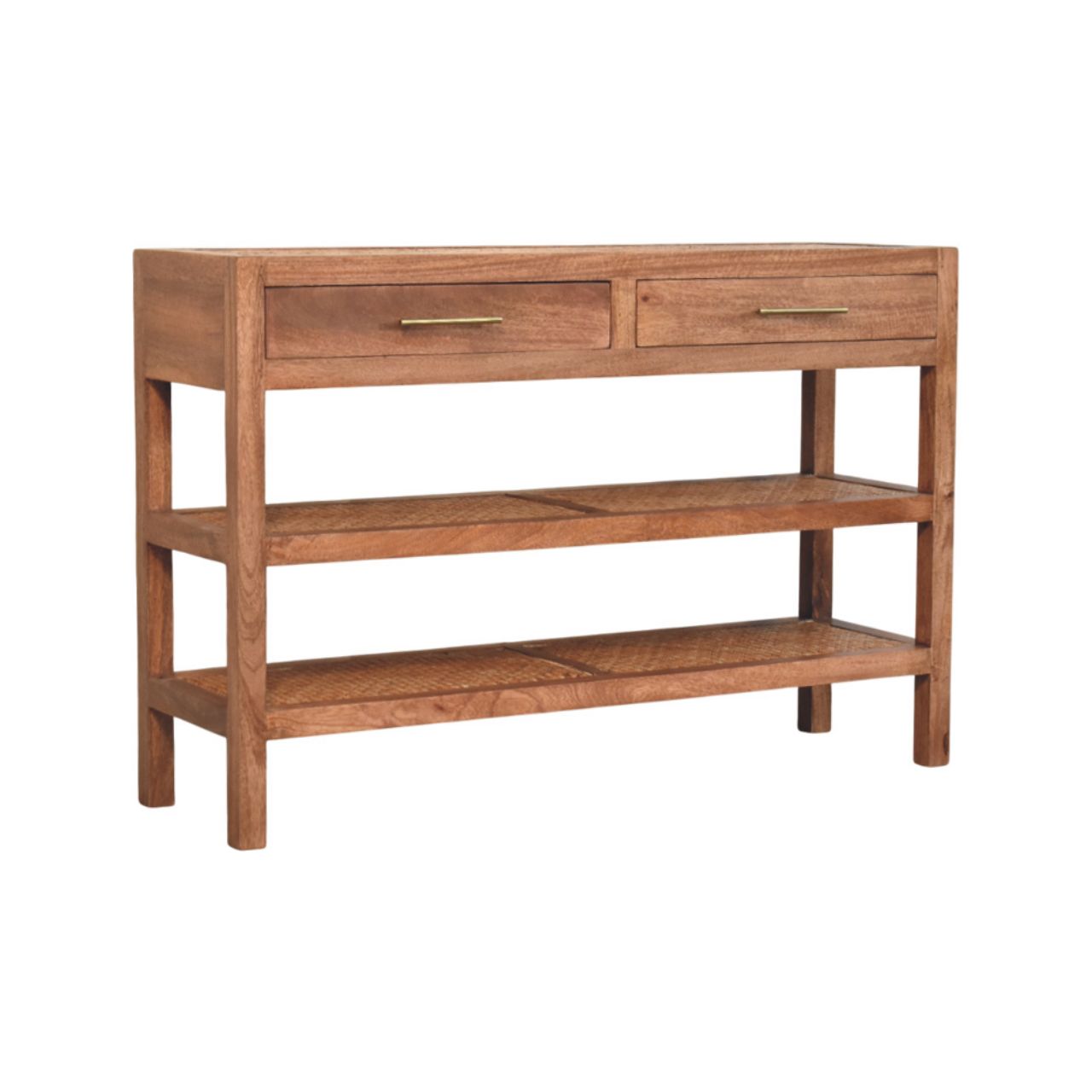 Solid Wood Woven Tier Console