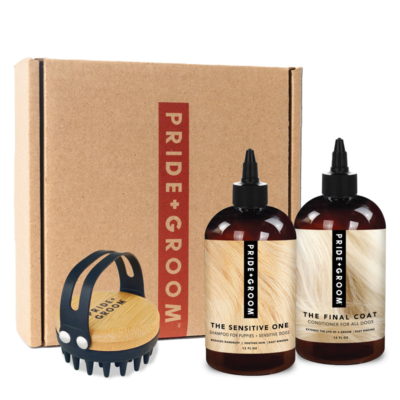 THE BATH BRUSH SET — Complete Dog Grooming Kit with Coat-Specific Shampoo, Final Coat Conditioner & Ergonomic Bath Brush