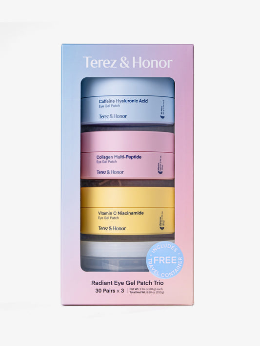 Terez & Honor Eye Patches Gift Set - 3-Pack (x 60 Pcs) Korean Hydrogel Eye Masks with Caffeine, Collagen & Vitamin C - For Puffy Eyes, Dark Circles, Fine Lines, Wrinkles & Bags, Travel Case Included