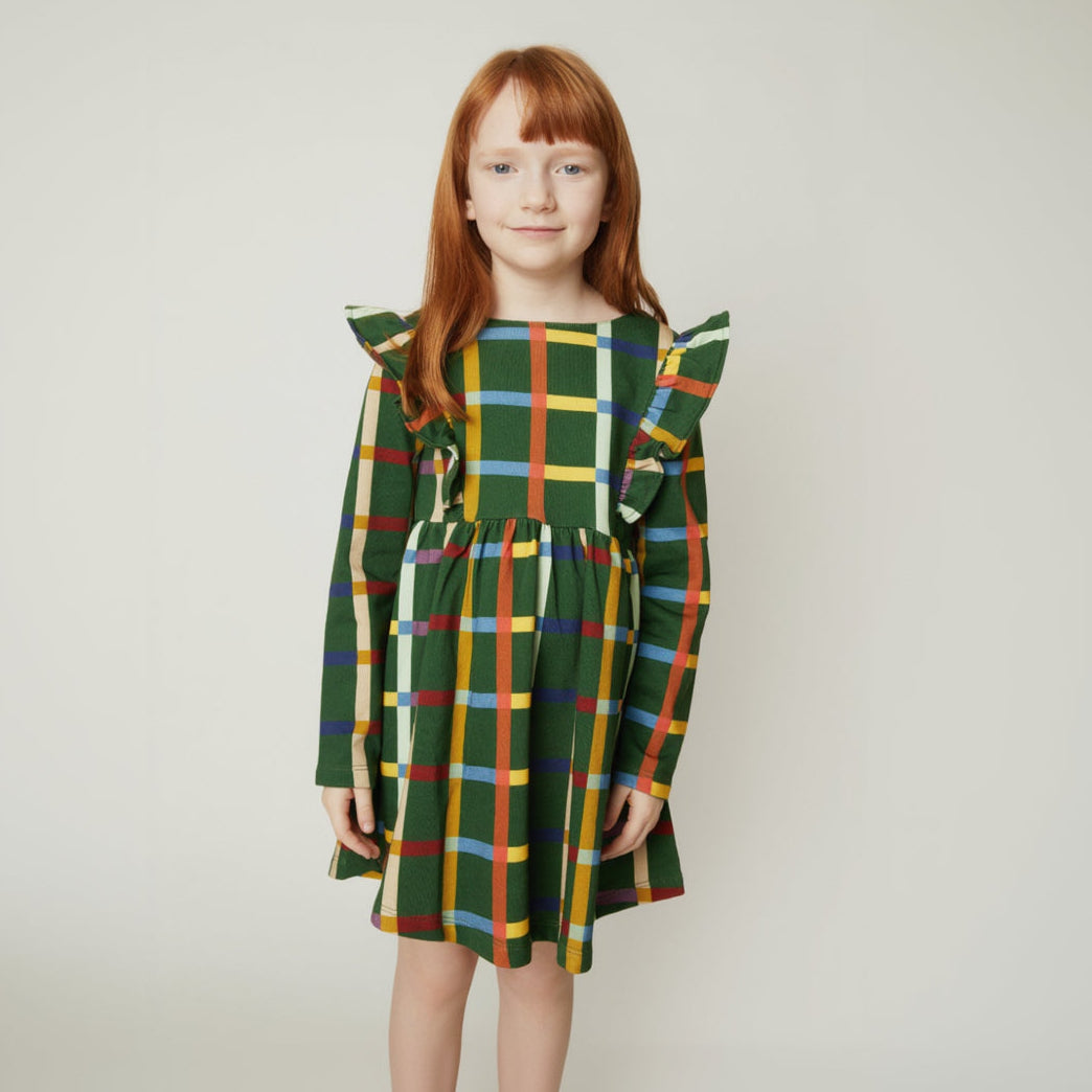 Fall Grid Ruffle Dress