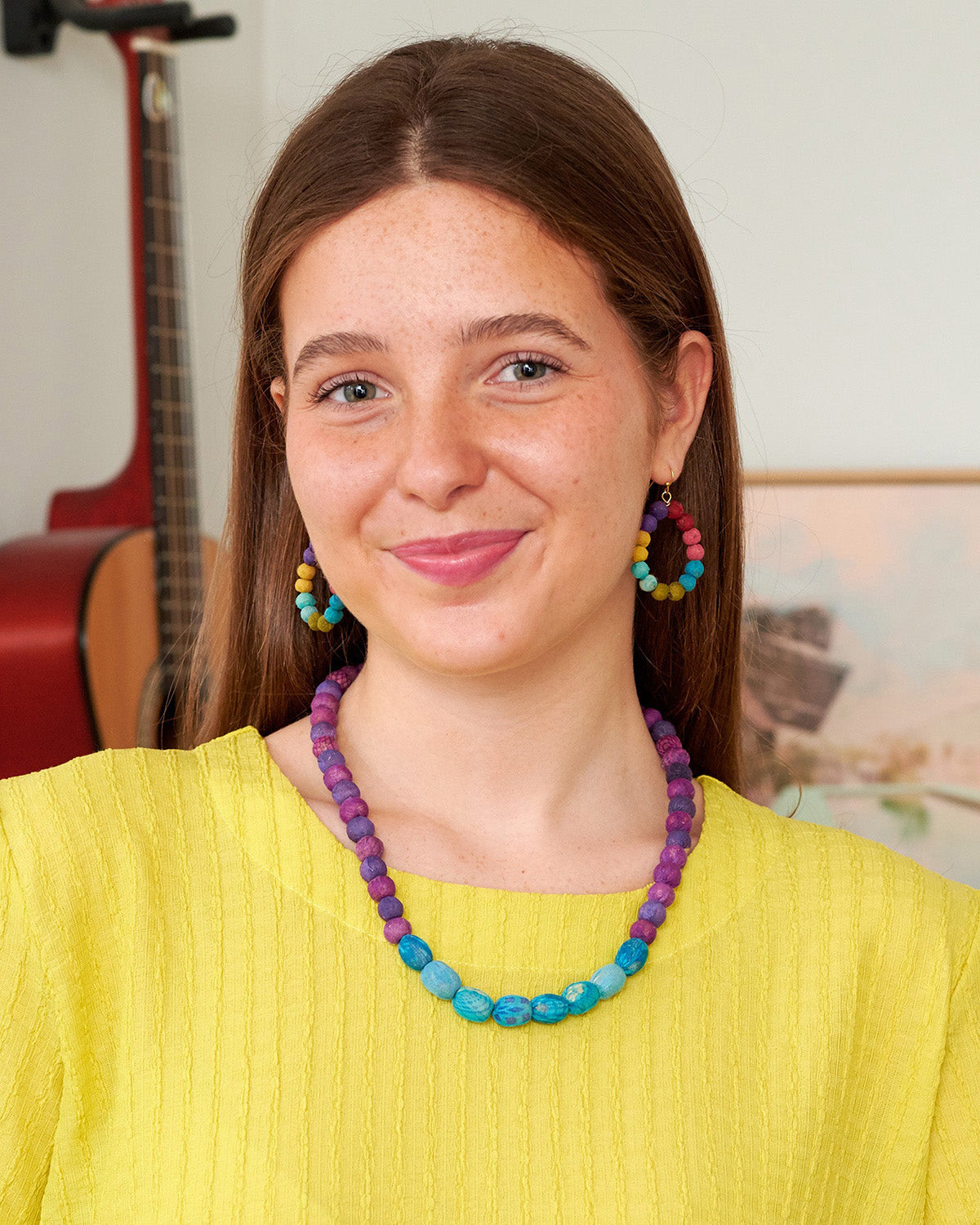 Kantha Couplet Necklace | Plum/Turquoise