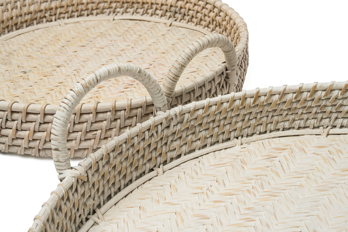 Round Rattan Tray - White