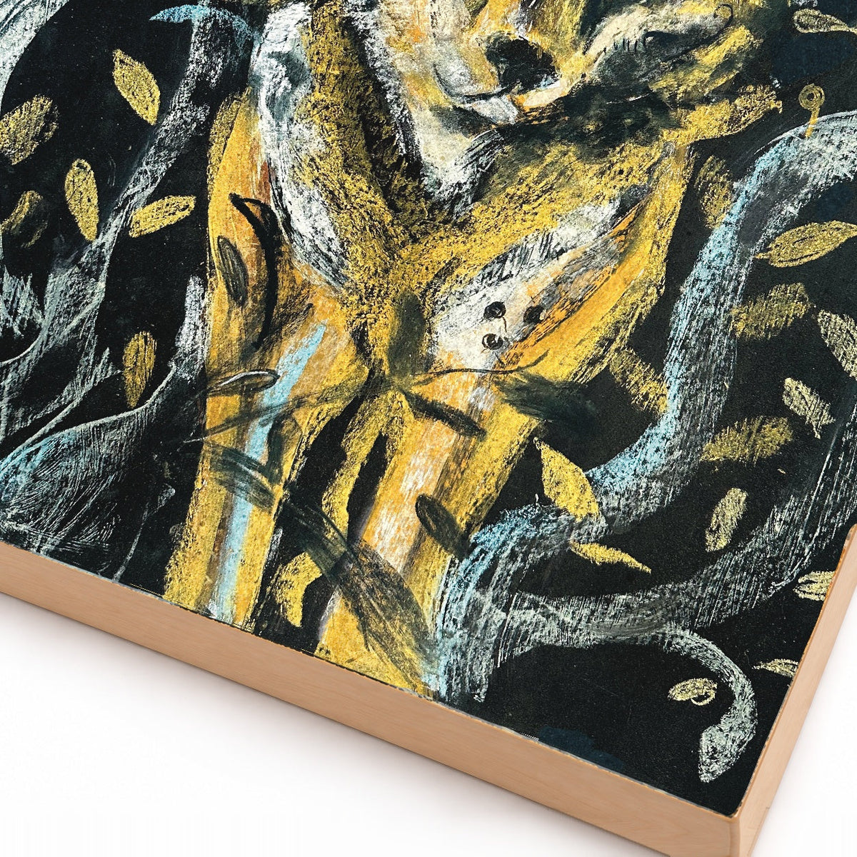 Coyote in the Woods: Moonlit Folk Art Print on Board, Wildlife Wall Art