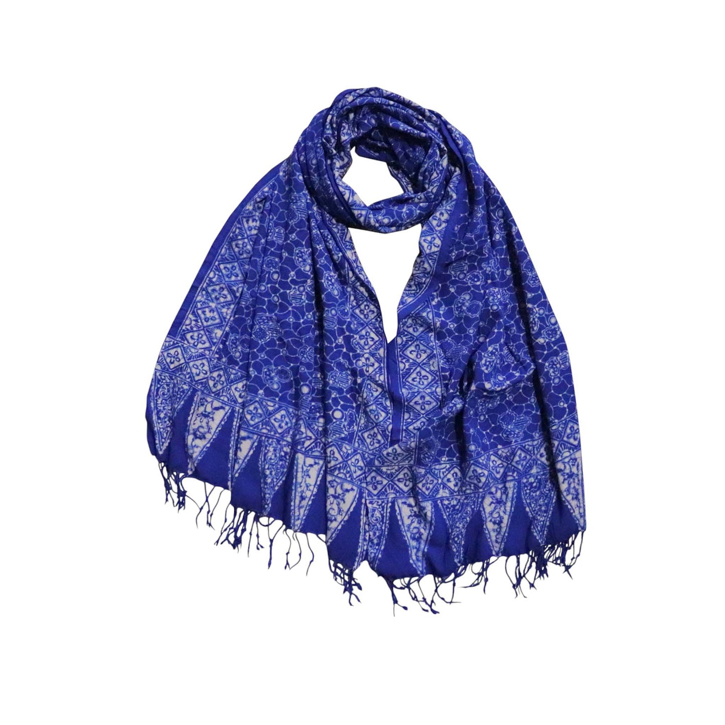 Handmade Batik Scarf, soft Cotton, Boulder, Blue, Light Blue, White