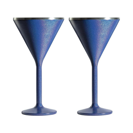 Stainless Steel Stemmed Martini Glass, Set of 2, Blue