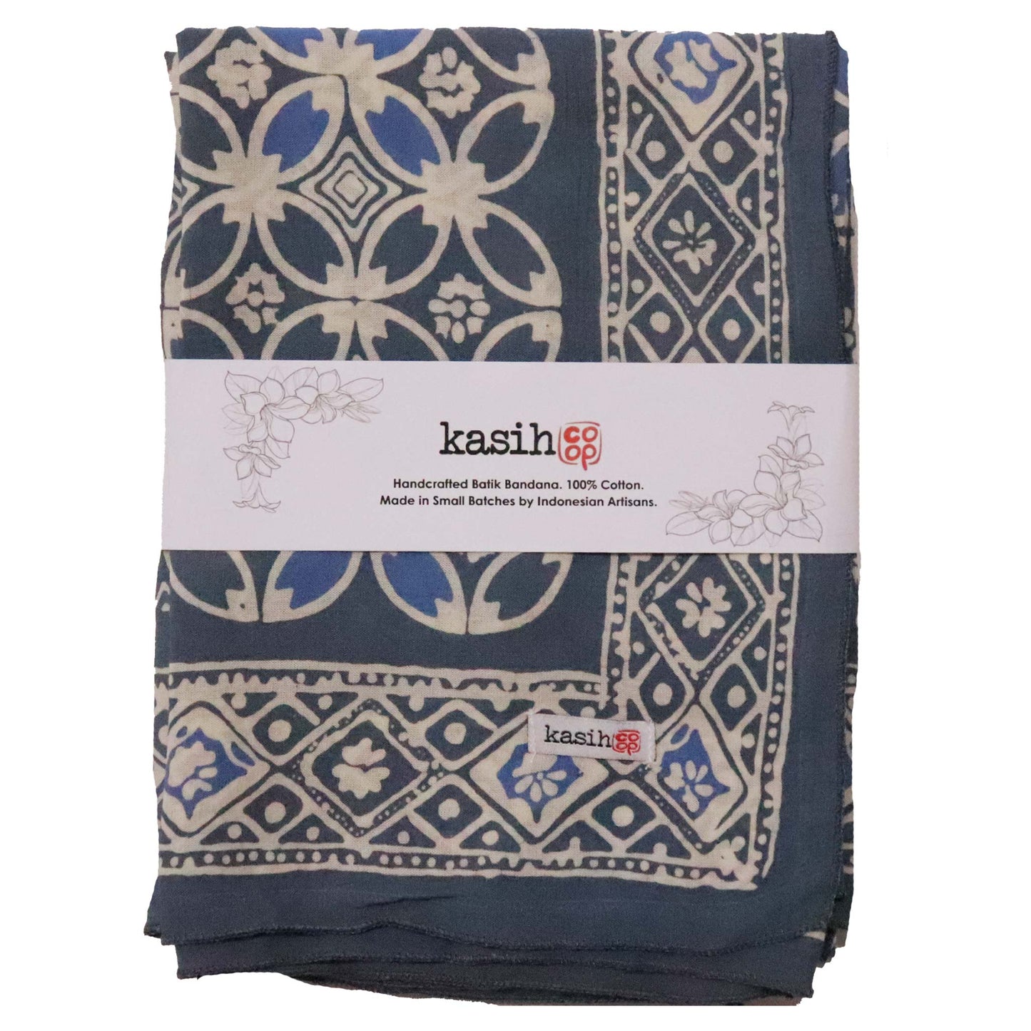Large 39" Hand Dyed Batik Bandana Charcoal Gray, Size XL Scarf, Oversized - Osadia Concept Store