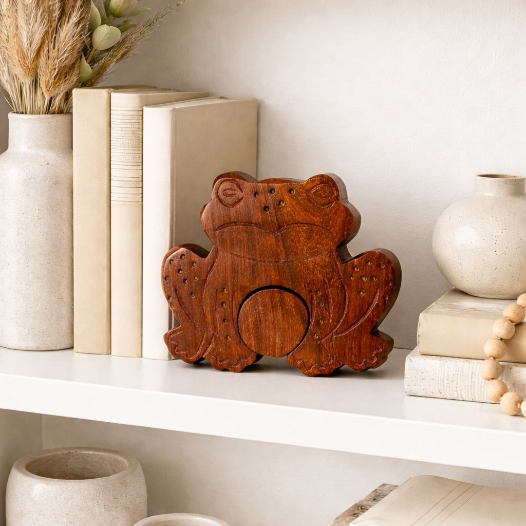 Frog Puzzle Box - Hand Carved Wood